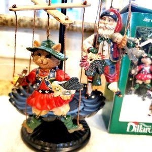 Dillards Puppet Ornaments-Set of 2 New In Box ~ Santa & Cat